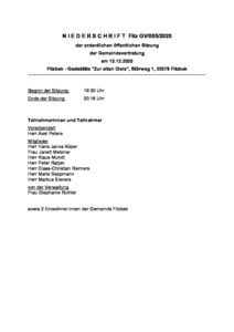 Sitzung_GV_20201215_Niederschrift Gemeinde Fitzbek